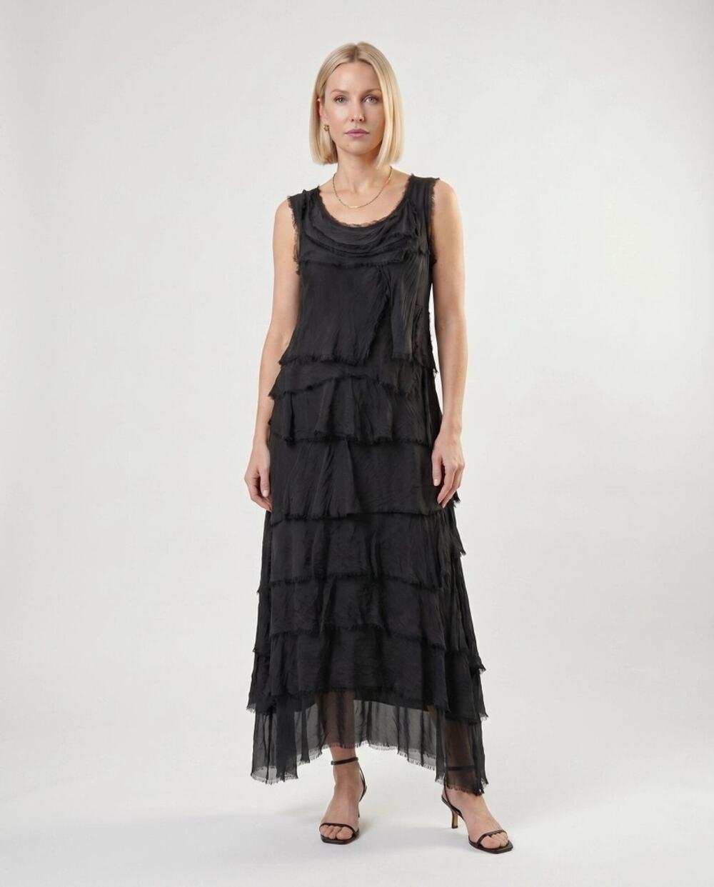 NWT Tina Stephens Aleena Silk Dress Made in Italy  Cha Cha  One Size BLACK